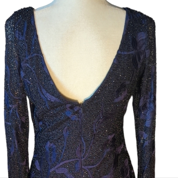 Aidan Mattox party low back Floral embroidery Beaded knee length dress Blue sz 8 - Picture 5 of 13